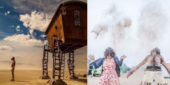 Raksta attēls - Festivāls Mad Max stilā tuksneša vidū ar degošiem milzu riteņiem un dīvainiem tērpiem FOTO